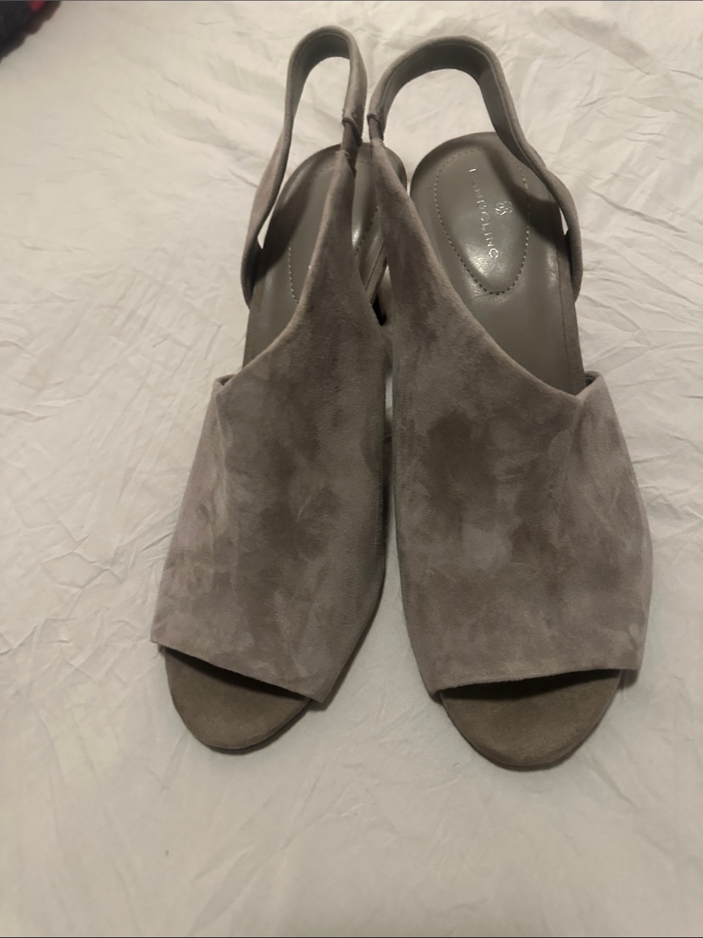 Bandolino Taupe Suede Open-Toe Slingback Mules